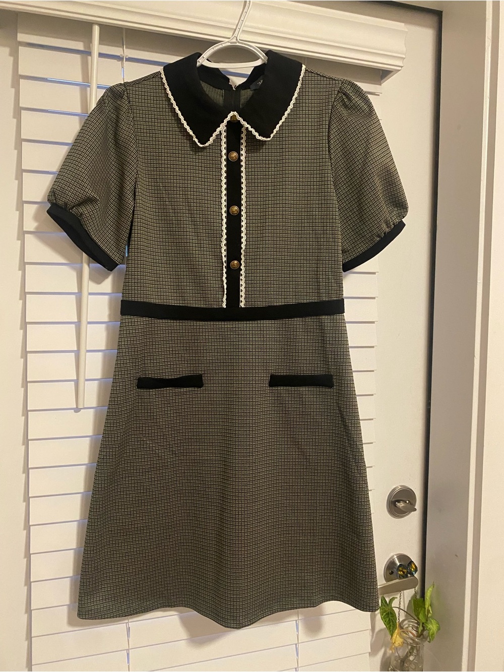 Modcloth Black and Cream Babydoll Mini Dress with Classic Collar